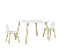 Aiyaplay juego de mesa y 2 sillas infantiles mesa infantil con sillas respaldos con orejas de conejo mesa infantil para guardería sala de juegos blanco 44 cm