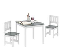 AIYAPLAY Juego de mesa y 2 sillas para niños de 3 a 8 años, mesa auxiliar infantil con sillas de respaldo de listones, esquinas redondeadas, madera de pino y MDF para habitación infantil y sala de