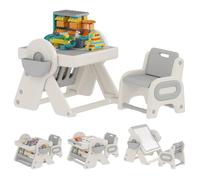 AIYAPLAY Juego de mesa y silla infantil 3 en 1 con mesa de construcción, pizarra, caballete convertible y contenedores, mesa multifunción con silla de plástico para niños de 2 a 4 años para dormitorio