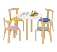 AIYAPLAY Juego de mesa y silla para niños de 3 a 8 años 5 piezas con bordes redondeados y superficies de colores, Mesa y sillas infantiles de madera multicolor
