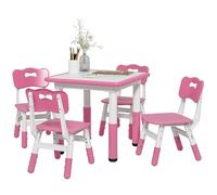 AIYAPLAY Juego de Mesa y sillas para niños de 18 a 60 Meses, diseño Que Ahorra Espacio, Altura Ajustable, Mesa Infantil con Pizarra para la habitación de los niños, Madera y PP, Rosa