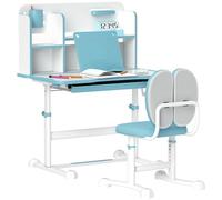 AIYAPLAY Juego de pupitre y Silla Ajustable en Altura para niños de 3 a 12 años, pupitre Escolar con Tablero inclinable 45°, cajón, Estante, portalápices y Atril, Acero y MDF, Azul