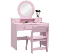 AIYAPLAY Juego de Tocador para Niñas con Taburete y Espejo, Juego de Maquillaje con Cajones de Almacenamiento, Mesa de Tocador para Niños de 3 a 8 Años, Color Rosa
