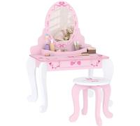 AIYAPLAY Juego de tocador para niños, mesa de tocador para niños de dos piezas con taburete, espejo, cajón, almacenamiento de escritorio, tema de ballet, escritorio de maquillaje para niñas, silla