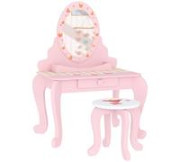 AIYAPLAY Juego de tocador para niños, Mesa de tocador para niños de Dos Piezas con Taburete, Espejo, cajón, Almacenamiento de Escritorio, Escritorio de Maquillaje con temática de Fresa, Silla, Rosa