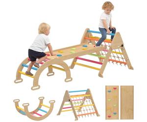 AIYAPLAY Juego de trepa 8 en 1 para niños pequeños, Juego de trepa Triangular de Madera para Interiores con tobogán de Doble Cara, Arco y Escalera Triangular para niños de 1,5 a 4 años, Multicolor