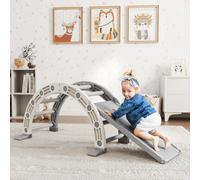 AIYAPLAY Juguete de Escalada para Niños 4 en 1 con Arco de Escalada, Mecedora, Rampa y Tobogán, Juguete de Plástico para Niños de 18-48 Meses, para Interior y Exterior, Gris y Blanco Gris