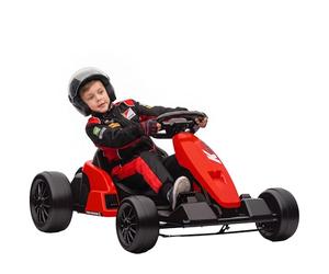 AIYAPLAY Kart eléctrico para niños 24V, Go Kart, modo Drift, asiento ajustable, motor 2 x 150W, arranque progresivo, 2 velocidades, arnés de seguridad de 5 puntos y música, para 6 a 12 años, rojo