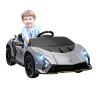 AIYAPLAY Coche Eléctrico para Niños de +3 Años Lamborghini Autentica 2 Motores Potentes Coche Eléctrico con Batería 12V Velocidad 3-5 km/h Mando a Distancia 2,4G Faros Bocina Arranque Suave y MP3 Gris