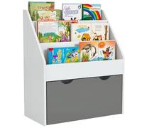 AIYAPLAY Librería Infantil 3-8 años 3 estantes con cajón Inferior, estantería de Madera MDF para Juguetes, 62,5x30x70 cm, Blanco y Gris