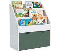 AIYAPLAY Librería infantil 3-8 años 3 estantes con cajón inferior, estantería de madera MDF para juguetes, 62,5x30x70 cm, blanco y verde