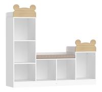 AIYAPLAY Librería Infantil 3 en 1 con Banco 6 Compartimentos 2 Estantes y Cojín de Asiento Blanco Aosom España
