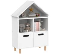 AIYAPLAY Librería Infantil de 3 Niveles con 2 Armarios para Niños Blanco | Estantería para Libros Forma Casa, con 3 Estantes, Sala de Juegos, Dormitorio, Guardería, de 3 a 8 Años