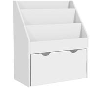 AIYAPLAY Librería Infantil de 4 Niveles Estantería para Libros Infantil con 3 Estantes y 1 Cajón con Ruedas 62,5x30x70 cm Blanco