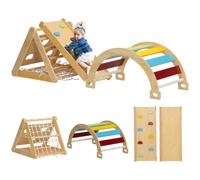 AIYAPLAY Marco de Escalada Montessori 7 en 1 niños 1.5-4 años Multicolor | Triángulo escalada madera interior, arco, tobogán, rampa, red, roca, parque infantil.