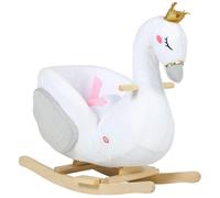 AIYAPLAY Mecedora cisne con canción de cuna, relleno suave, estructura de madera, para niños 1,5-3 años, 65x40x68 cm, Blanco