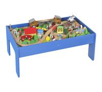 AIYAPLAY Mesa de juego, set de tren de madera de 108 piezas, con tablero desmontable, mesa de tren, 98x60,5x40 cm, Azul Aosom España