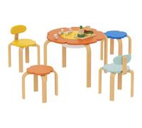 AIYAPLAY Mesa de Madera para niños con 4 sillas Grupo de Asientos para niños de 5 Piezas con Espacio de Almacenamiento Integrado, Muebles Infantiles en Forma de Flor Grupo de Asientos para la