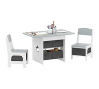 AIYAPLAY Mesa Infantil con 2 Sillas con 6 Cajones de Tela Diseño Estrellas para Niños y Niñas de 3-8 Años Natural Gris claro