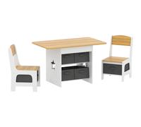 AIYAPLAY Mesa Infantil con 2 Sillas con 6 Cajones de Tela Diseño Estrellas para Niños y Niñas de 3-8 Años Natural