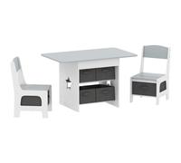 AIYAPLAY Mesa Infantil con 2 Sillas con 6 Cajones de Tela Diseño Estrellas para Niños y Niñas de 3-8 Años Gris Claro