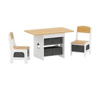 AIYAPLAY Mesa Infantil con 2 Sillas con 6 Cajones de Tela 3-8 Años Natural