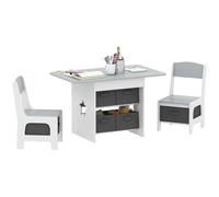 AIYAPLAY Mesa Infantil con 2 Sillas, Mesa y Sillas Infantil con 6 Cajones de Tela, Diseño Estrellas, para Niños y Niñas de 3-8 Años, para Hogar, Guardería, Aulas, Gris Claro