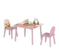 AIYAPLAY Mesa Infantil con 2 Sillas, Mesa y Sillas Infantil con Estampados de Animales, para Niños y Niñas de 3-8 Años, para Hogar, Guardería, Aulas, Rosa