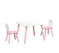 Aiyaplay mesa infantil con 2 sillas, mesa y sillas infantil con patas de madera, tema algodón de azúcar, para niños y niñas de 3-6 años, para hogar, guardería, aulas, rosa