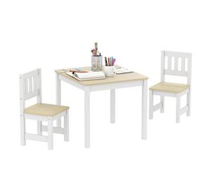 AIYAPLAY Mesa infantil con silla, mesa de madera y 2 sillas para dibujar, jugar, estudiar, regalo para niñas niños 3-8 años, para cuarto de juegos, dormitorio, guardería, madera natural