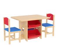 AIYAPLAY Mesa y Silla Infantil con 2 Sillas y 4 Cestas de Almacenamiento para Actividades para Niños de +3 Años Natural Aosom España