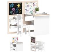 AIYAPLAY Mesa y Silla Infantil de 2 Piezas Caballete Plegable Blanco | Mesa Infantil con Silla, para Niños de +3 Años, con Estantes y Rollo de Papel, para Dormitorio Sala de Juegos