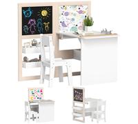 AIYAPLAY Mesa y Silla Infantil de 2 Piezas Mesa Infantil con Silla y Caballete Plegable para Niños de +3 Años con Estantes y Rollo de Papel para Dormitorio Sala de Juegos Blanco