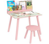 AIYAPLAY Mesa y Silla Infantiles de 2 Piezas Mesa Infantil con Silla y Estante para Libros Escritorio para Niños de +3 Años para Sala de Juegos Rosa