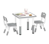 AIYAPLAY Conjunto de Mesa y 2 Sillas Infantiles Ajustables en Altura para Niños de 18 Meses a 5 Años Fácil de Limpiar Blanco y Gris