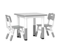 AIYAPLAY Mesa y Sillas Infantiles de 3 Piezas con Altura Ajustable Mesa Infantil con 2 Sillas Fácil de Limpiar para Niños de 18 Meses a 5 Años para Sala de Juegos Dormitorio Guardería Blanco y Gris