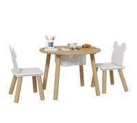 AIYAPLAY Mesa y Sillas Infantiles de 3 Piezas Mesa Infantil con 2 Sillas con Espacio de Almacenaje para Niños de 3-6 Años para Guardería Sala de Juegos Dormitorio Natural
