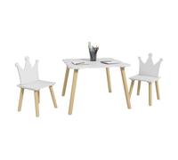 AIYAPLAY Mesa y Sillas Infantiles de 3 Piezas Mesa Infantil con 2 Sillas con Respaldo en Forma de Corona para Niños de 3-6 Años para Sala de Juegos Dormitorio Guardería Blanco