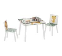 AIYAPLAY Mesa y Sillas Infantiles de 3 Piezas, Mesa Infantil con 2 Sillas de Madera de Pino, Juego de Muebles con Dibujos de Leones para niños de +3 Años, para Dormitorio, Sala de Juegos, Verde