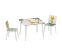 AIYAPLAY Mesa y Sillas Infantiles de 3 Piezas, Mesa Infantil con 2 Sillas de Madera de Pino, Juego de Muebles con Dibujos de Leones para niños de +3 Años, para Dormitorio, Sala de Juegos, Verde