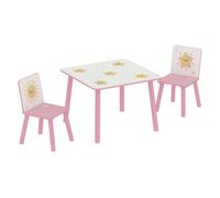 AIYAPLAY Mesa y Sillas Infantiles de 3 Piezas, Mesa Infantil con 2 Sillas de Madera de Pino, Juego de Muebles con Dibujos de Estrella para niños de +3 Años, para Dormitorio, Sala de Juegos, Rosa