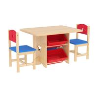 AIYAPLAY Mesa y Sillas Infantiles de 3 Piezas Mesa Infantil con 2 Sillas y 4 Cestas de Almacenamiento Juego de Muebles para Actividades para Niños de +3 Años para Sala de Juegos Natural