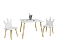 Aiyaplay - Conjunto de Mesa y 2 Sillas con Respaldo en Forma de Corona - Blanco y Madera