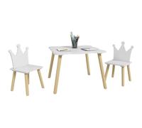 AIYAPLAY Mesa y Sillas Infantiles de 3 Piezas para Niños de 3-6 Años Blanco | Mesa Infantil, con 2 Sillas, Respaldo en Forma de Corona, Sala de Juegos, Dormitorio, Guardería