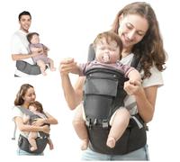 AIYAPLAY Mochila Portabebés de Recién Nacido hasta 36 Meses con Asiento Extraíble Cinturón Ajustable y Bolsillo Carga 15 kg Gris
