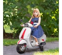 AIYAPLAY 12V Motocicleta Eléctrica para Niños de 3 a 6 Años con Licencia Vespa con Ruedas, Faro y Música, Moto de Juguete hecha de PP y Metal, 107x47x73 cm, Blanco