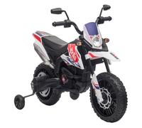 Aiyaplay moto eléctrica para niños 12v con licencia aprilia, moto eléctrica infantil con ruedas auxiliares desmontables, 6 km/h, suspensión trasera, faro, música y usb, para niños 37-96 meses, blanco