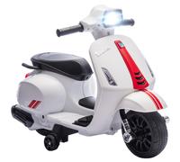 AIYAPLAY Moto Eléctrica para Niños 6V con Licencia Vespa, Moto Eléctrica Infantil con Ruedas Auxiliares de 6,9'', Velocidad de 2,5km/h, Faro y Bocina, para Niños de 2-6 Años, Blanco Rojo
