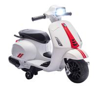 AIYAPLAY Moto Eléctrica para Niños 6V con Licencia Vespa, Moto Eléctrica Infantil con Ruedas Auxiliares de 6,9'', Velocidad de 2,5km/h, Faro y Bocina, para Niños de 2-6 Años, Blanco