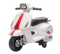 Aiyaplay moto eléctrica para niños 6v con licencia vespa, moto eléctrica infantil con ruedas auxiliares de 6,9'', velocidad de 2,5km/h, faro y bocina, para niños de 2-4 años, blanco
